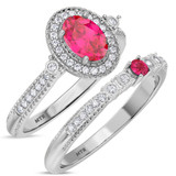 Photo of Magnol 1 CT. T.W. Ruby and Diamond Matching Bridal Set 14K White Gold Vermeil [BR2707W-C000]