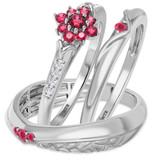 Photo of Neeja 1/2 CT. T.W. Ruby and Diamond Matching Wedding Trio Set 14K White Gold Vermeil [BT2710W-C000]