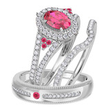 Photo of Kantuta 1 1/2 CT. T.W. Ruby and Diamond Matching Wedding Trio Set 14K White Gold Vermeil [BT2703W-C000]