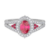 Photo of Kantuta 1 1/2 CT. T.W. Ruby and Diamond Matching Wedding Trio Set 14K White Gold Vermeil [BT2703WE-C000]