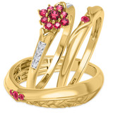 Photo of Neeja 1/2 CT. T.W. Ruby and Diamond Matching Wedding Trio Set 14K Yellow Gold Vermeil [BT2710Y-C000]