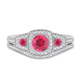 Photo of Diantha 1 1/10 CT. T.W. Ruby and Diamond Matching Bridal Set 14K White Gold Vermeil [BR2693W-C000]