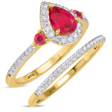 Photo of Ixora 1 1/4 Carat T.W. Ruby and Diamond Matching Bridal Set 14K Yellow Gold Vermeil [BR2700Y-C000]