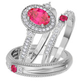 Photo of Magnol 1 1/10 Carat T.W. Ruby and Diamond Matching Wedding Trio Set 14K White Gold Vermeil [BT2707W-C000]