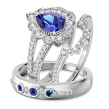 Photo of Kana 2 1/3 Carat T.W. Sapphire and Diamond Matching Wedding Trio Set 14K White Gold Vermeil [BT2727W-C000]