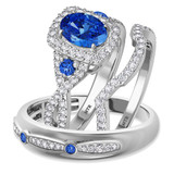 Photo of Lone 2 1/3 Carat T.W. Sapphire and Diamond Matching Wedding Trio Set 14K White Gold Vermeil [BT2731W-C000]
