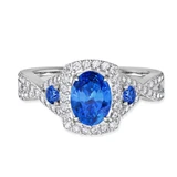 Photo of Lone 2 1/3 Carat T.W. Sapphire and Diamond Matching Wedding Trio Set 14K White Gold Vermeil [BT2731WE-C000]