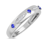 Photo of Mawar 1 1/7 CT. T.W. Sapphire and Diamond Matching Wedding Trio Set 14K White Gold Vermeil [BT2734WM]