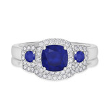 Photo of Kalina 1 1/2 CT. T.W. Sapphire and Diamond Matching Bridal Set 14K White Gold Vermeil [BR2726W-C000]