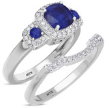 Photo of Kalina 1 1/2 CT. T.W. Sapphire and Diamond Matching Bridal Set 14K White Gold Vermeil [BR2726W-C000]