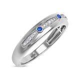 Photo of Lone 1/7 CT. T.W. Sapphire and Diamond Mens Wedding Band 14K White Gold Vermeil [BT2731WM]