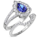 Photo of Kana 2 1/6 CT. T.W. Sapphire and Diamond Matching Bridal Set 14K White Gold Vermeil [BR2727W-C000]