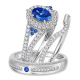 Photo of Kantuta 1 1/2 Carat T.W. Sapphire and Diamond Matching Wedding Trio Set 14K White Gold Vermeil [BT2728W-C000]