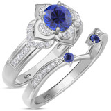 Photo of Clema 1 3/8 Carat T.W. Sapphire and Diamond Matching Bridal Set 14K White Gold Vermeil [BR2716W-C000]