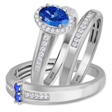 Photo of Chrisoula 1 CT. T.W. Sapphire and Diamond Matching Wedding Trio Set 14K White Gold Vermeil [BT2715W-C000]