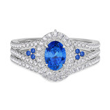 Photo of Kantuta 1 1/3 CT. T.W. Sapphire and Diamond Matching Bridal Set 14K White Gold Vermeil [BR2728W-C000]