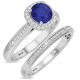 Photo of Delphine 1 3/8 Carat T.W. Sapphire and Diamond Matching Bridal Set 14K White Gold Vermeil [BR2717W-C000]