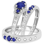 Photo of Azaleia 1 1/3 CT. T.W. Sapphire and Diamond Matching Wedding Trio Set 14K White Gold Vermeil [BT2712W-C000]