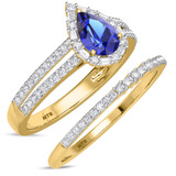 Photo of Lita 1 1/4 CT. T.W. Sapphire and Diamond Matching Bridal Set 14K Yellow Gold Vermeil [BR2730Y-C000]