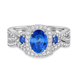 Photo of Lone 2 1/5 CT. T.W. Sapphire and Diamond Matching Bridal Set 14K White Gold Vermeil [BR2731W-C000]