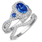 Photo of Lone 2 1/5 CT. T.W. Sapphire and Diamond Matching Bridal Set 14K White Gold Vermeil [BR2731W-C000]