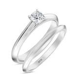 Photo of Jena 1/4 ct tw. Lab Grown Diamond Cushion Solitaire Bridal Set 14K White Gold Vermeil [BR2783W-C000]
