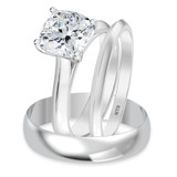 Photo of Jena 2 ct tw. Lab Grown Diamond Cushion Solitaire Trio Set 14K White Gold Vermeil [BT2793W-Q195]