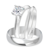 Photo of Jena 1 ct tw. Lab Grown Diamond Cushion Solitaire Trio Set 14K White Gold Vermeil [BT2794W-C000]