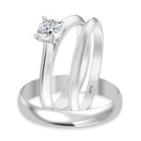 Photo of Jena 1/2 ct tw. Lab Grown Diamond Cushion Solitaire Trio Set 14K White Gold Vermeil [BT2795W-C000]