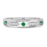Photo of Mawar 1/5 CT. T.W. Emerald and Diamond Mens Wedding Band 14K White Gold Vermeil [BT2684WM]