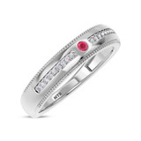Photo of Kalina 1/7 CT. T.W. Ruby and Diamond Mens Wedding Band 14K White Gold Vermeil [BT2701WM]