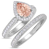 Photo of The Chunky Goddess Collection 5 1/5 CT. T.W. Morganite Pear Solitaire Bridal Set 950 Platinum [BR5058P-C000]