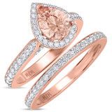 Photo of The Chunky Goddess Collection 5 1/5 CT. T.W. Morganite Pear Solitaire Bridal Set 14K Rose Gold [BR5058R-C000]