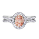 Photo of Shot Diva Collection Morganite 1 1/5 ct tw. Lab Grown Morganite Oval Solitaire Bridal Set 950 Platinum [BT5902PE-C000]
