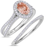 Photo of Shot Diva Collection Morganite 3 1/5 ct tw. Lab Grown Morganite Oval Solitaire Bridal Set 14K White Gold [BR5902W-C000]