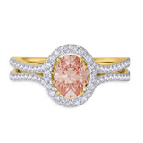 Photo of Shot Diva Collection Morganite 3 1/5 CT. T.W. Oval Solitaire Bridal Set 14K Yellow Gold [BT5050YE-C000]
