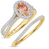 Photo of Shot Diva Collection Morganite 3 1/5 ct tw. Lab Grown Diamond Oval Solitaire Bridal Set 14K Yellow Gold [BR5902Y-C000]
