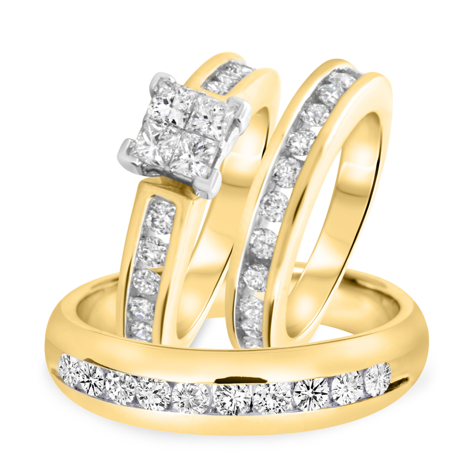 Elegance 1 1/2 CT. T.W. Diamond Princess Cluster Bridal Set 14K