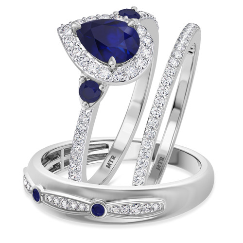 Photo of Ixora 1 1/6 Carat T.W. Sapphire and Diamond Trio Matching Wedding Ring Set 10K White Gold [BT1000W-C000]