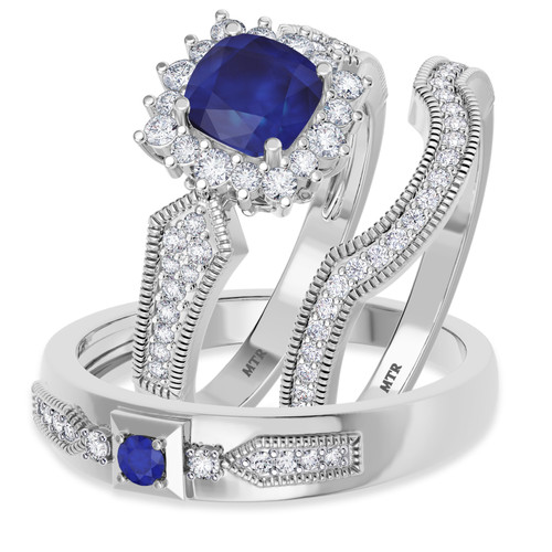 Photo of Kassia 1 1/4 Carat T.W. Sapphire and Diamond Trio Matching Wedding Ring Set 10K White Gold [BT1002W-C000]