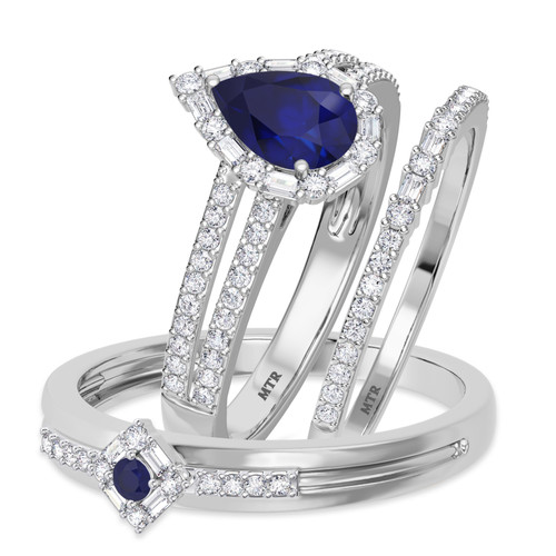 Photo of Lita 1 1/4 CT. T.W. Sapphire and Diamond Trio Matching Wedding Ring Set 10K White Gold [BT1003W-C000]
