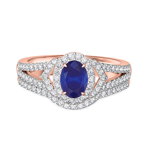 Photo of Bellerose 1 1/2 Carat T.W. Sapphire and Diamond Matching Bridal Ring Set 14K Rose Gold [BR1001R-C000]
