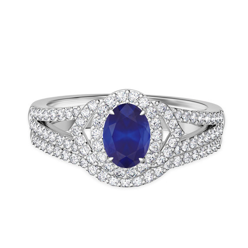 Photo of Bellerose 1 1/2 Carat T.W. Sapphire and Diamond Matching Bridal Ring Set 14K White Gold [BR1001W-C000]