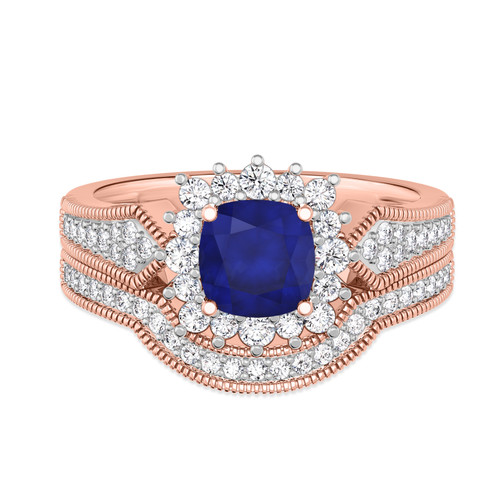 Photo of Kassia 1 1/6 CT. T.W. Sapphire and Diamond Matching Bridal Ring Set 14K Rose Gold [BR1002R-C000]