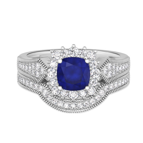 Photo of Kassia 1 1/6 Carat T.W. Sapphire and Diamond Matching Bridal Ring Set 10K White Gold [BR1002W-C000]