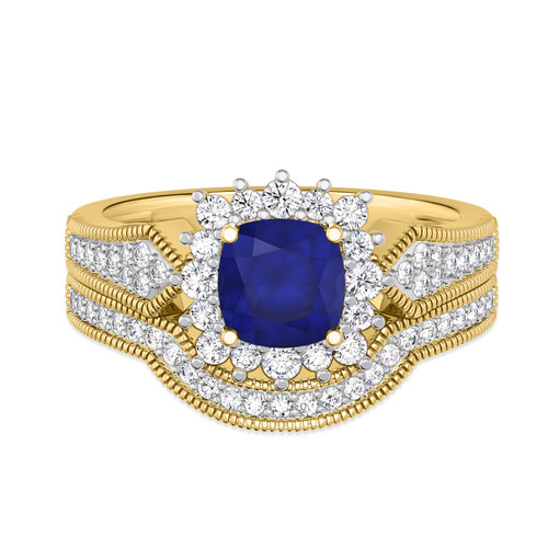 Photo of Kassia 1 1/6 CT. T.W. Sapphire and Diamond Matching Bridal Ring Set 14K Yellow Gold [BR1002Y-C000]