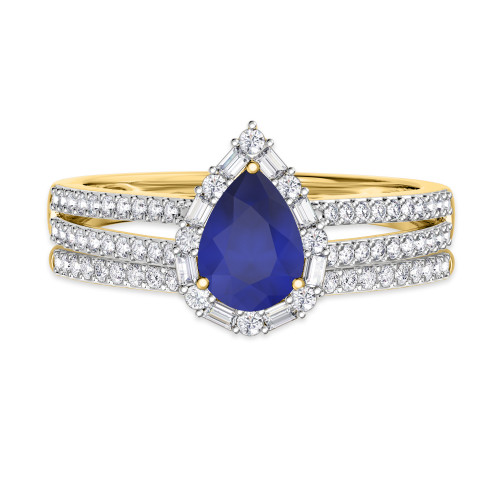 Photo of Lita 1 1/5 Carat T.W. Sapphire and Diamond Matching Bridal Ring Set 10K Yellow Gold [BR1003Y-C000]