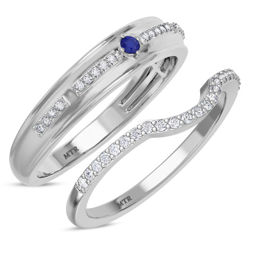 Photo of Bellerose 1/4 Carat T.W. Sapphire and Diamond Matching Wedding Band Set in 14K White Gold [WB1001W]