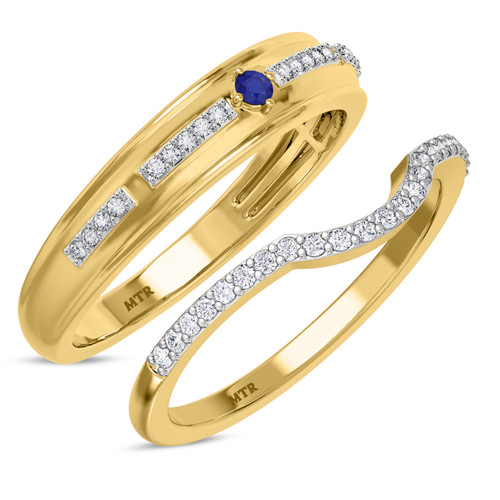 Photo of Bellerose 1/4 CT. T.W. Sapphire and Diamond Matching Wedding Band Set in 14K Yellow Gold [WB1001Y]