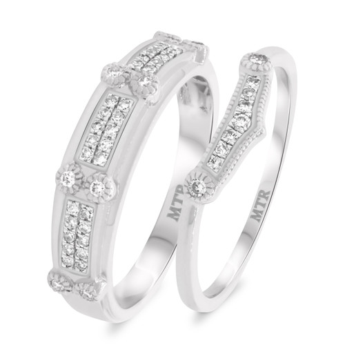 Photo of Yasmine 1/3 ct tw. Diamond His and Hers Matching Wedding Band Set 10K White Gold [WB217W]